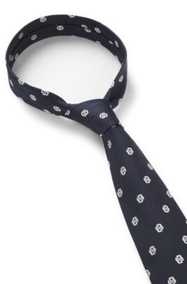 Silk tie with micro Double B monograms, Dark Blue
