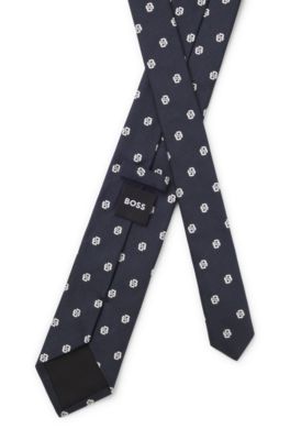 Silk tie with micro Double B monograms, Dark Blue