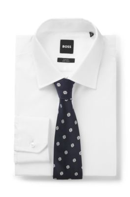 Silk tie with micro Double B monograms, Dark Blue