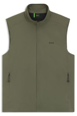 Logo-detail gilet with water-repellent finish, Khaki