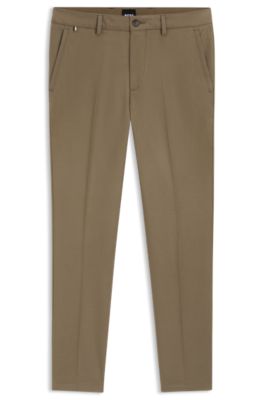 Slim-fit trousers in cotton-blend twill, Light Brown