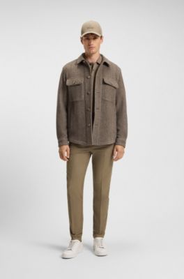 Slim-fit trousers in cotton-blend twill, Light Brown