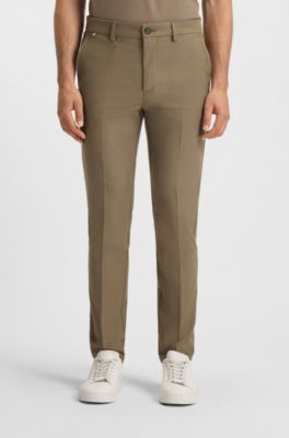 Slim-fit trousers in cotton-blend twill, Light Brown