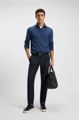 Slim-fit trousers in cotton-blend twill, Dark Blue