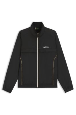 Contrast-piping jacket with water-repellent finish, Black