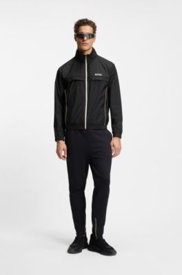 Contrast-piping jacket with water-repellent finish, Black