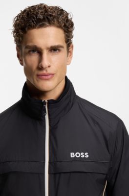 Contrast-piping jacket with water-repellent finish, Black