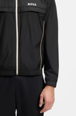 Contrast-piping jacket with water-repellent finish, Black