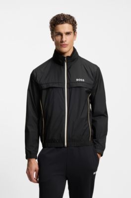 Contrast-piping jacket with water-repellent finish, Black