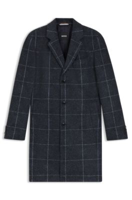 Plain-check coat in a slim fit, Dark Blue