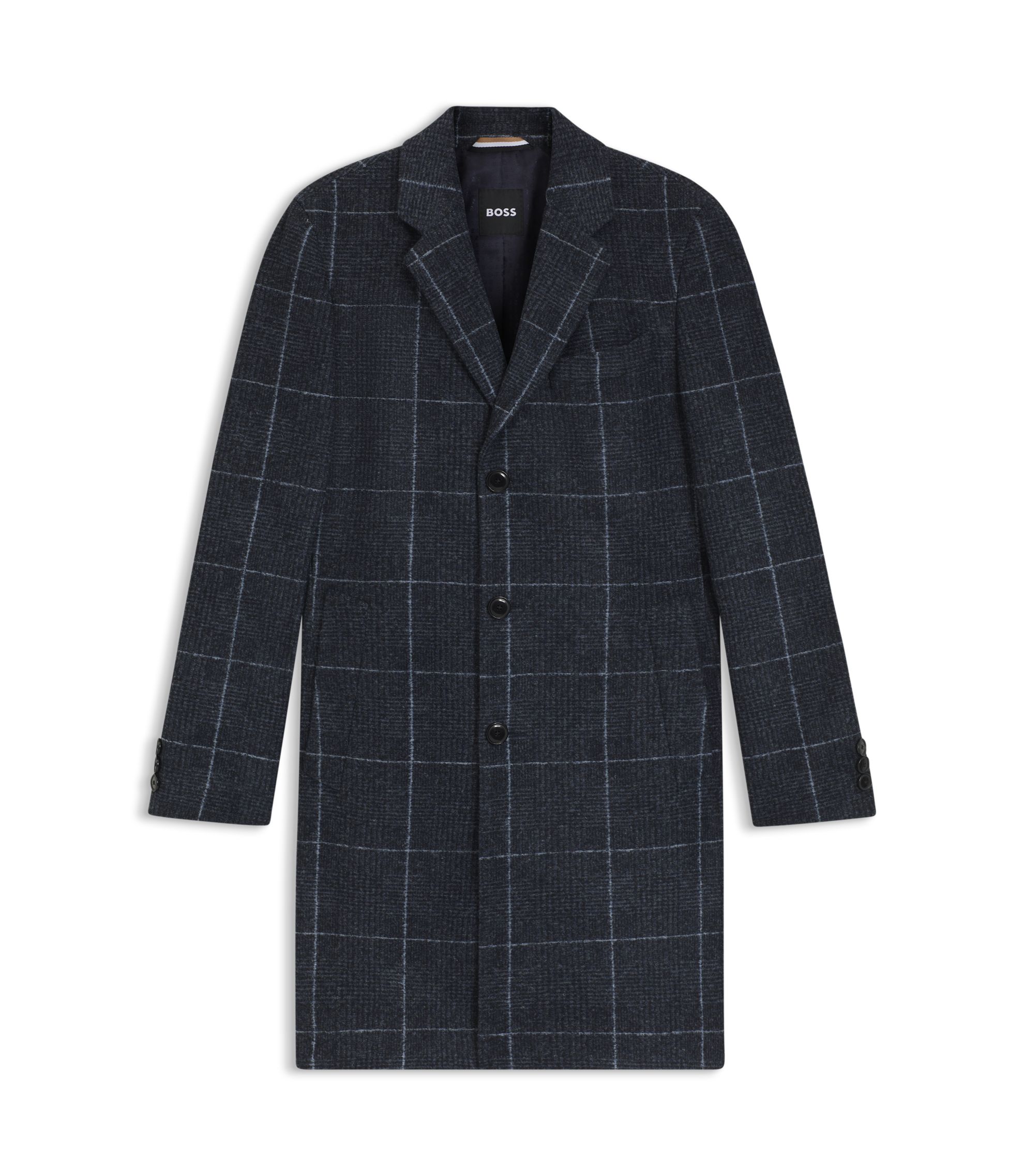 BOSS - Plain-check coat in a slim fit - Dark Blue