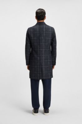 Plain-check coat in a slim fit, Dark Blue