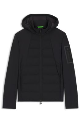 Chaqueta de plum&oacute;n repelente al agua con capucha extra&iacute;ble, Negro