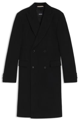 Abrigo cruzado en mezcla de alpaca, Negro