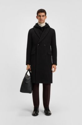 Alpaca-blend coat with double-breasted front, Black