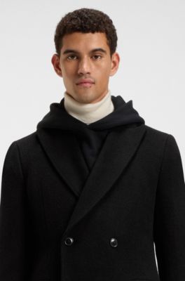 Abrigo cruzado en mezcla de alpaca, Negro