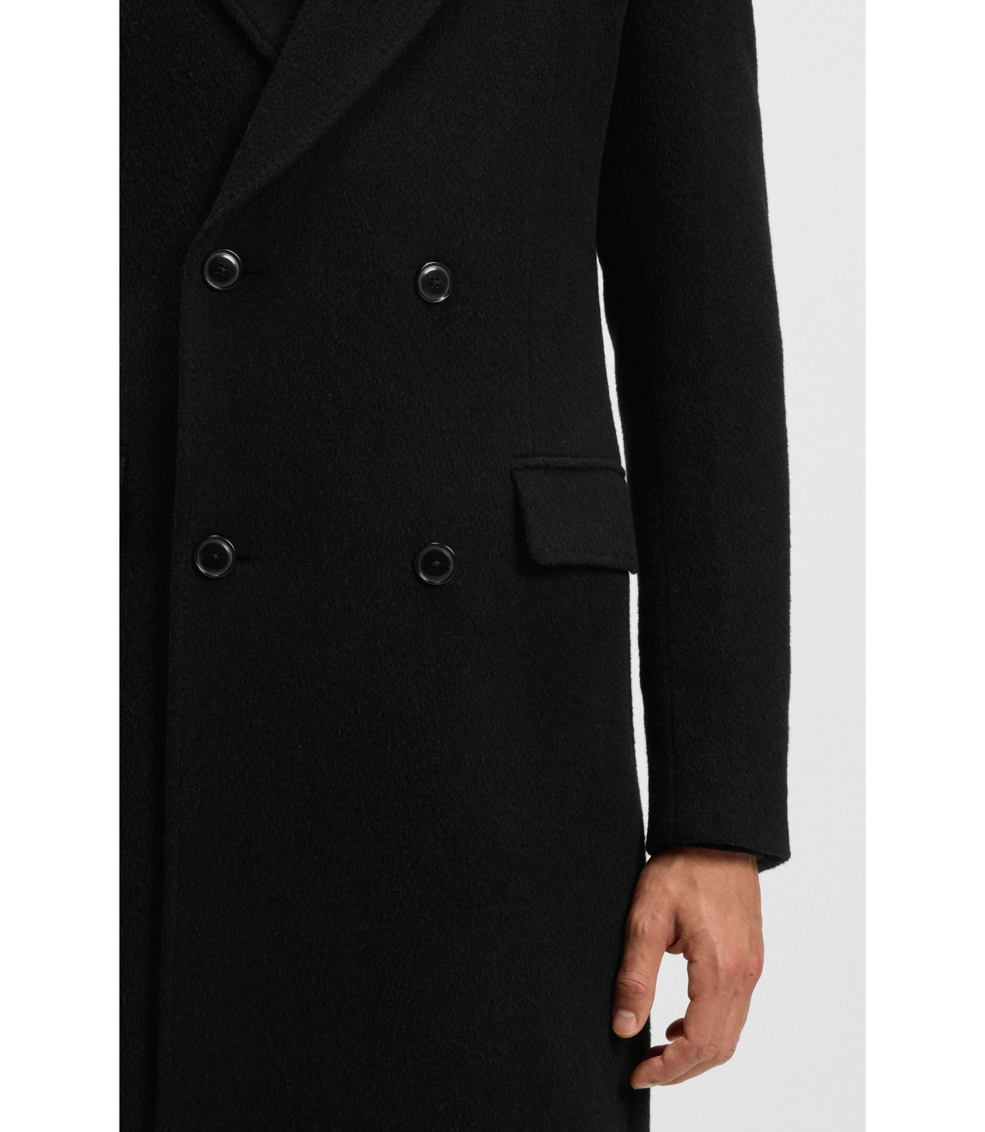 BOSS - Alpaca-blend coat with double-breasted front - Black