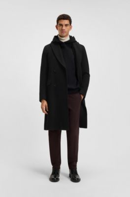 Abrigo cruzado en mezcla de alpaca, Negro