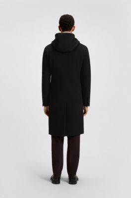 Manteau crois&eacute; en alpaga m&eacute;lang&eacute;, Noir