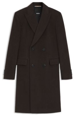 Alpaca-blend coat with double-breasted front, Dark Brown