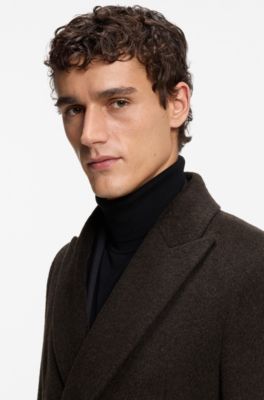 Alpaca-blend coat with double-breasted front, Dark Brown