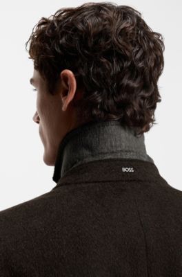 Alpaca-blend coat with double-breasted front, Dark Brown