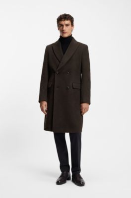 Alpaca-blend coat with double-breasted front, Dark Brown
