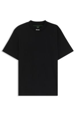 Camiseta relaxed fit de algod&oacute;n el&aacute;stico con logo en el cuello, Negro