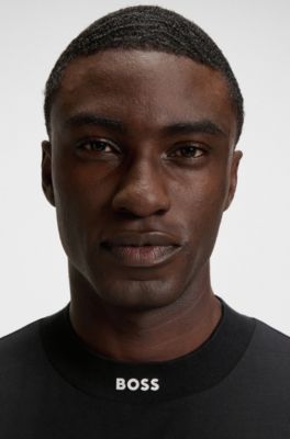 Logo-collar T-shirt in stretch cotton, Black