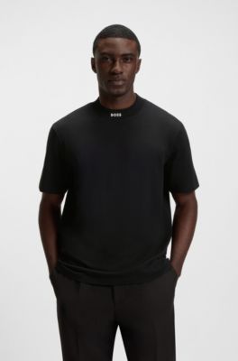Logo-collar T-shirt in stretch cotton, Black