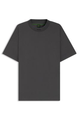 T-shirt Relaxed en coton stretch avec col logot&eacute;, Gris sombre