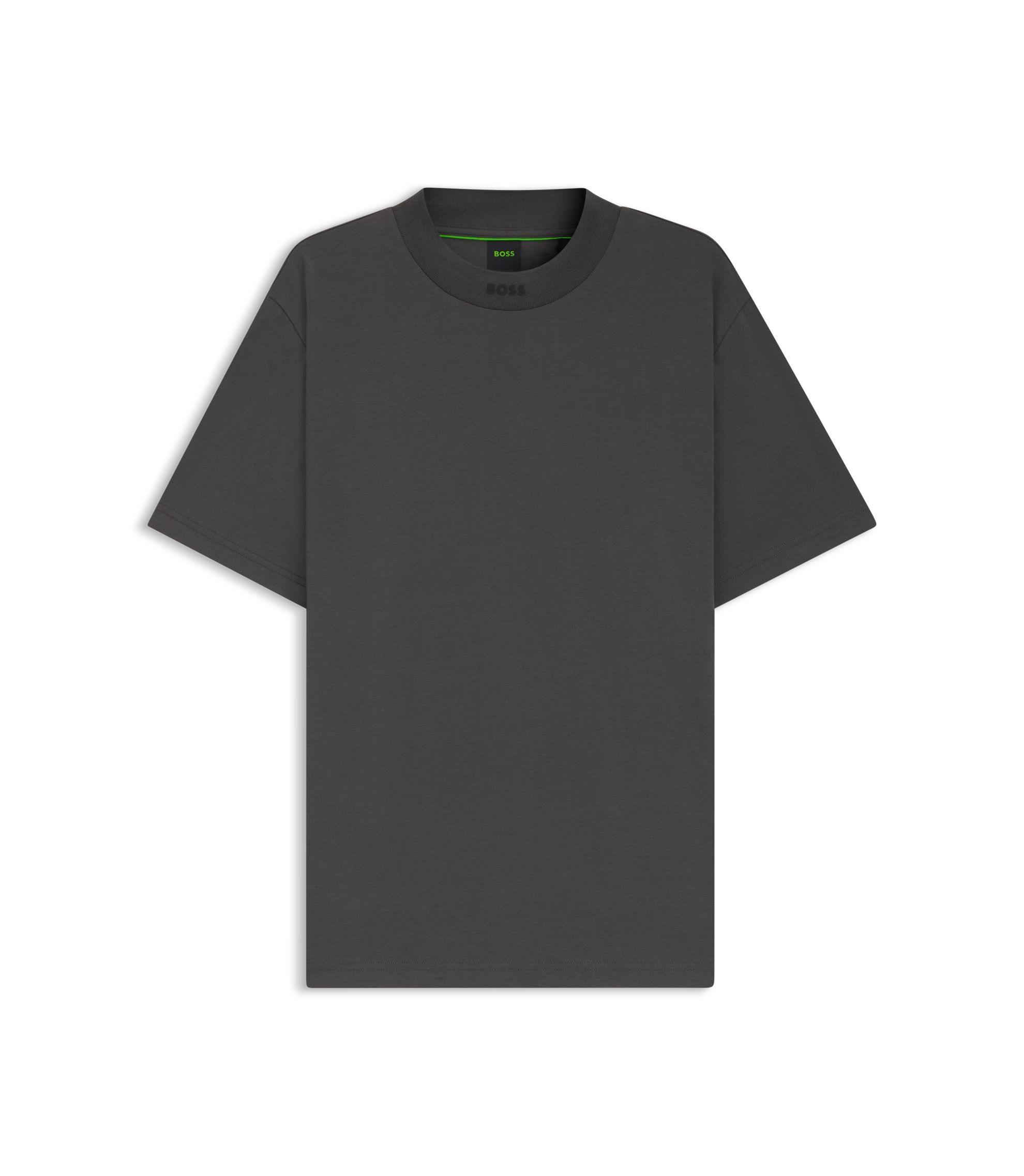 BOSS Logo-collar T-shirt in stretch cotton Dark Grey