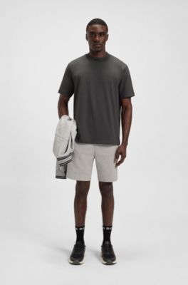Camiseta relaxed fit de algod&oacute;n el&aacute;stico con logo en el cuello, Gris oscuro