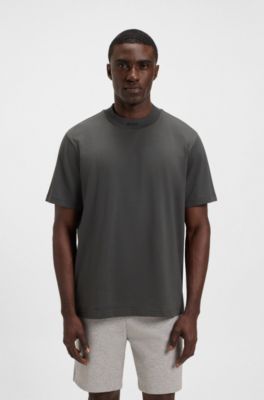 Camiseta relaxed fit de algod&oacute;n el&aacute;stico con logo en el cuello, Gris oscuro
