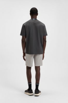 T-shirt Relaxed en coton stretch avec col logot&eacute;, Gris sombre