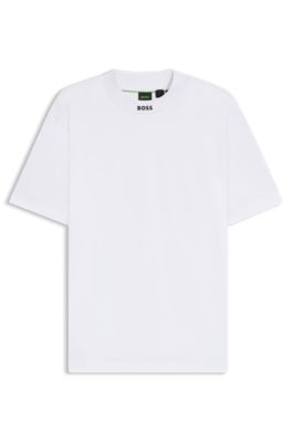 Logo-collar T-shirt in stretch cotton, White