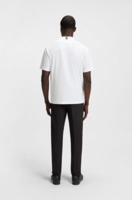 Logo-collar T-shirt in stretch cotton, White