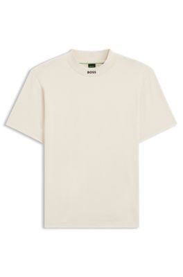 Camiseta relaxed fit de algod&oacute;n el&aacute;stico con logo en el cuello, Blanco