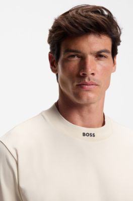Camiseta relaxed fit de algod&oacute;n el&aacute;stico con logo en el cuello, Blanco