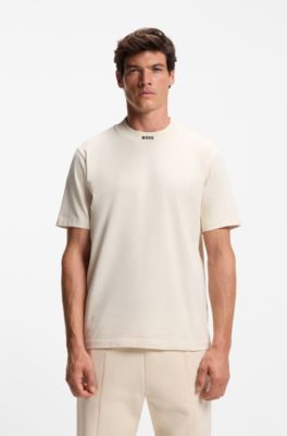 Logo-collar T-shirt in stretch cotton, White