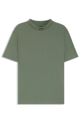 Logo-collar T-shirt in stretch cotton, Light Green