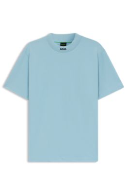 T-shirt Relaxed en coton stretch avec col logot&eacute;, bleu clair
