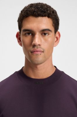 Logo-collar T-shirt in stretch cotton, Purple