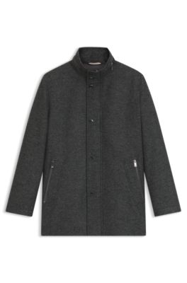 Abrigo relaxed fit en mezcla de lana con capucha plegable, Gris