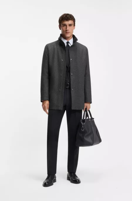 Packable-hood coat in a wool blend