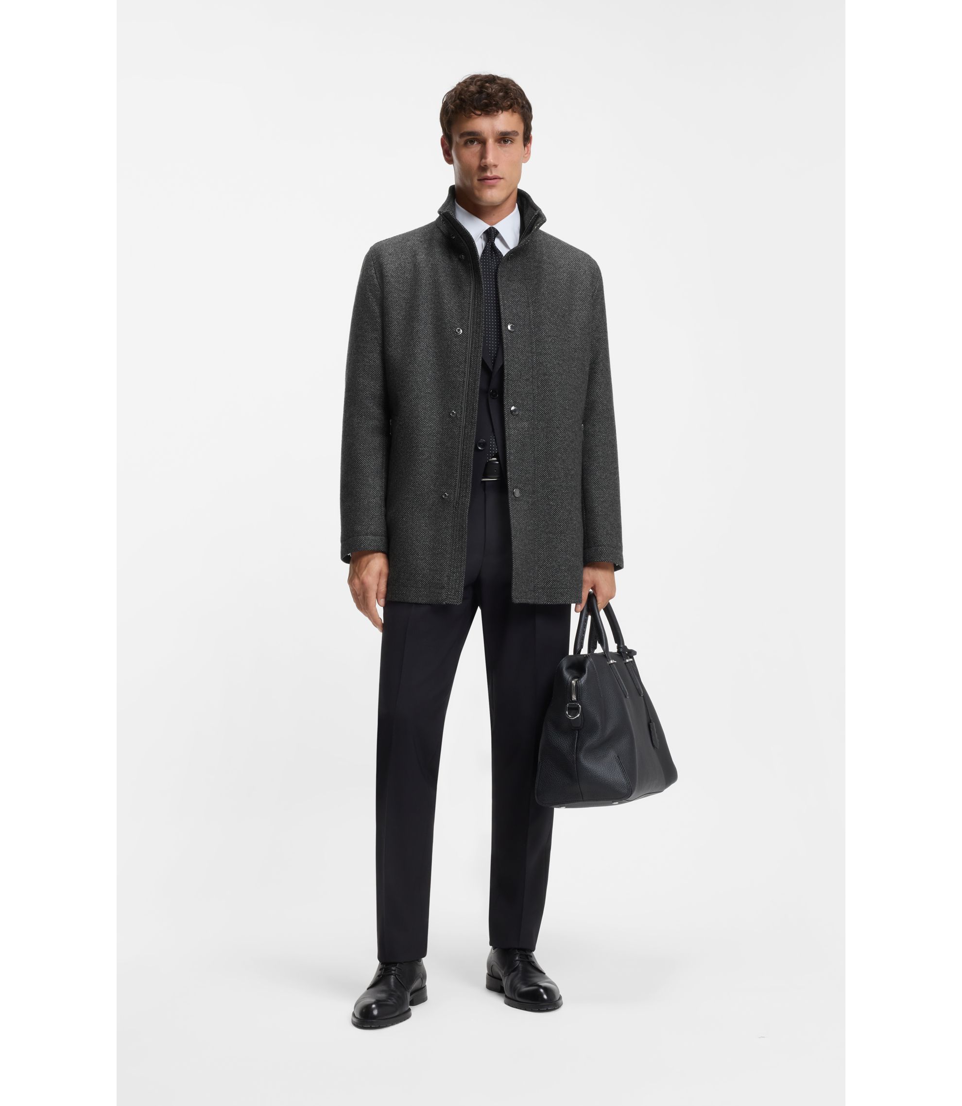 BOSS - Packable-hood coat in a wool blend - Grey