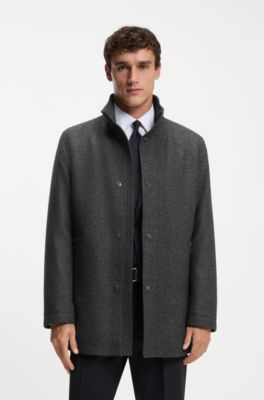 Manteau Relaxed en laine m&eacute;lang&eacute;e avec capuche pliable, Gris