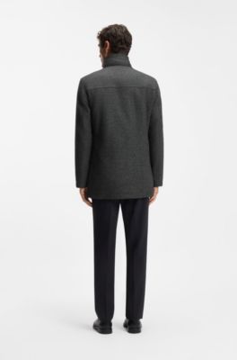 Manteau Relaxed en laine m&eacute;lang&eacute;e avec capuche pliable, Gris