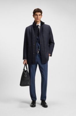 Packable-hood coat in a wool blend, Dark Blue