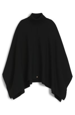 Poncho en laine vierge m&eacute;lang&eacute;e &agrave; col roul&eacute;, Noir